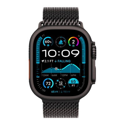 Apple Watch Ultra 2 49mm Black Titanium Case with Black Titanium Milanese Loop Medium (MX5U3)
