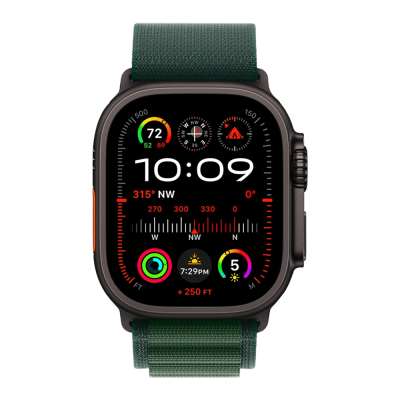 Apple Watch Ultra 2 49mm Black Titanium Case with Dark Green Alpine Loop - Medium