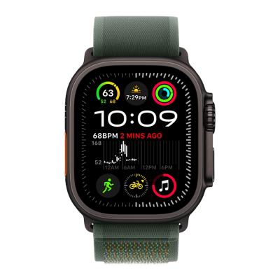 Apple Watch Ultra 2 49mm Black Titanium Case with Green Trail Loop - M/L