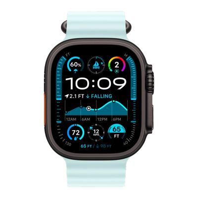 Apple Watch Ultra 2 49mm Black Titanium Case with Ice Blue Ocean Band (MYTC3+MYP83)