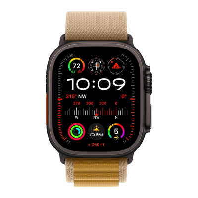 Apple Watch Ultra 2 49mm Black Titanium Case with Tan Alpine Loop - Medium