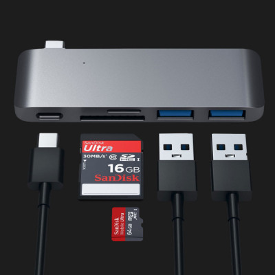 Адаптер Satechi Type-C USB 3.0 Passthrough Hub Space Gray (ST-TCUPM)