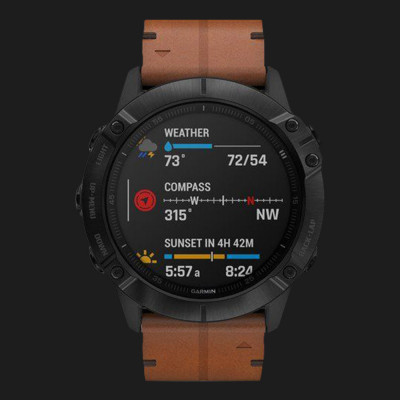 Годинник Garmin Fenix 6X Black DLC with Chestnut Leather Band (010-02157-14)