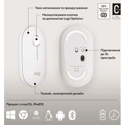 Миша LOGITECH Pebble Mouse 2 M350s - TONAL WHITE - BT (910-007013)