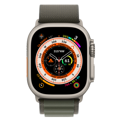 Apple Watch Ultra 49mm Titanium Case with Green Alpine Loop Small (MNHJ3) бу